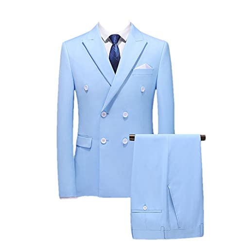 Herren Business zweireihiger Anzug Mantel Slim Hochzeit 2 Stück Blazer Jacke Hose Hose, himmelblau, M von Vogrtcc
