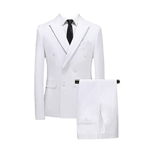 Herren Business zweireihiger Anzug Mantel Slim Hochzeit 2 Stück Blazer Jacke Hose Hose, weiß, XL von Vogrtcc