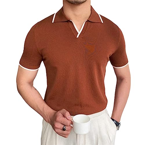 Männer Casual T-Shirt Sommer Mode Patchwork Kurzarm T Shirts Slim Fit Revers T-Shirt von Vogrtcc