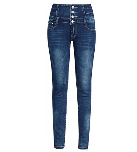 Vogrtcc Damen-Jeans Mit 4 Knöpfen Hoher Taille Röhrenjeans Und Taschen Gerades Bein Schmale Passform Knöchellange Jeans-Jeggings Dark Blue 29 von Vogrtcc