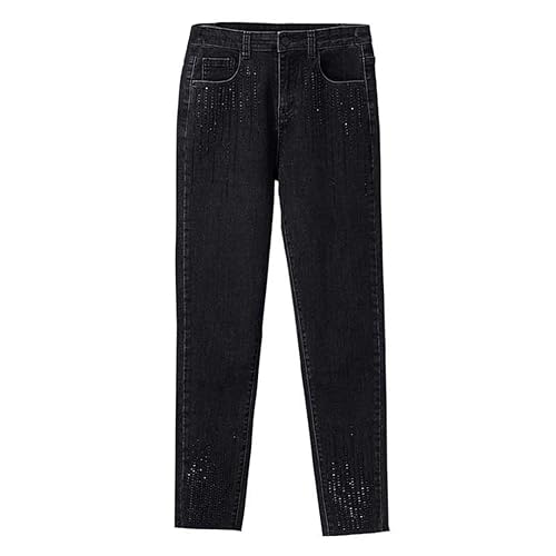 Vogrtcc Damen-Jeans Mit Mittelhohem Bund Und Strasssteinen Röhrenjeans Mit Taschen Schmale Passform Knöchellange Stretch-Bleistiftjeans Für Mädchen Black S von Vogrtcc