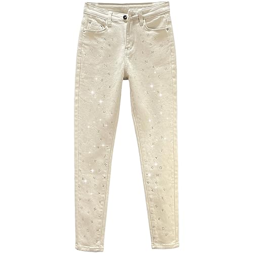 Vogrtcc Damen-Jeans Mit Strasssteinen Dick Warm Röhrenjeans Mit Taschen Hohe Taille Schlankmachende Einfarbige Denim-Bleistifthose 28 von Vogrtcc