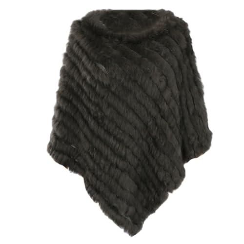 Vogrtcc Damen-Poncho Aus Weichem Warmem Pelz Asymmetrischer Strickponcho Schal Mit Fledermausärmeln Und Rundhalsausschnitt von Vogrtcc