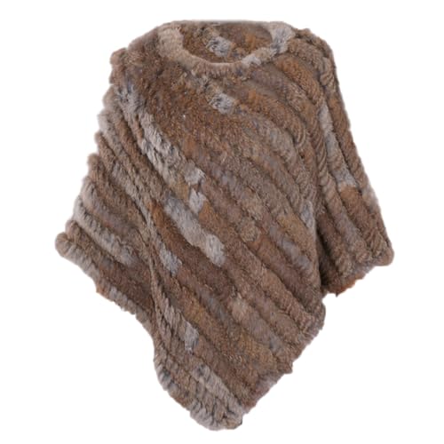 Vogrtcc Damen-Poncho Aus Weichem Warmem Pelz Asymmetrischer Strickponcho Schal Mit Fledermausärmeln Und Rundhalsausschnitt von Vogrtcc
