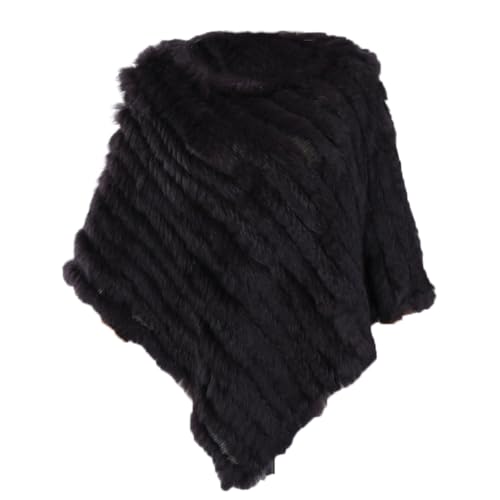 Vogrtcc Damen-Poncho Aus Weichem Warmem Pelz Asymmetrischer Strickponcho Schal Mit Fledermausärmeln Und Rundhalsausschnitt von Vogrtcc