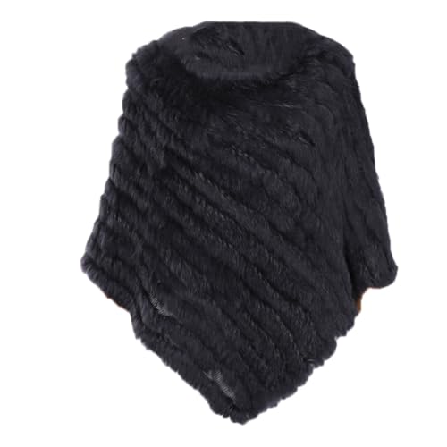 Vogrtcc Damen-Poncho Aus Weichem Warmem Pelz Asymmetrischer Strickponcho Schal Mit Fledermausärmeln Und Rundhalsausschnitt von Vogrtcc