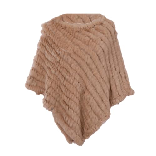 Vogrtcc Damen-Poncho Aus Weichem Warmem Pelz Asymmetrischer Strickponcho Schal Mit Fledermausärmeln Und Rundhalsausschnitt von Vogrtcc