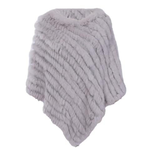 Vogrtcc Damen-Poncho Aus Weichem Warmem Pelz Asymmetrischer Strickponcho Schal Mit Fledermausärmeln Und Rundhalsausschnitt von Vogrtcc