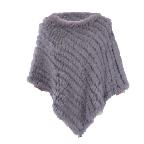 Vogrtcc Damen-Poncho Aus Weichem Warmem Pelz Asymmetrischer Strickponcho Schal Mit Fledermausärmeln Und Rundhalsausschnitt von Vogrtcc