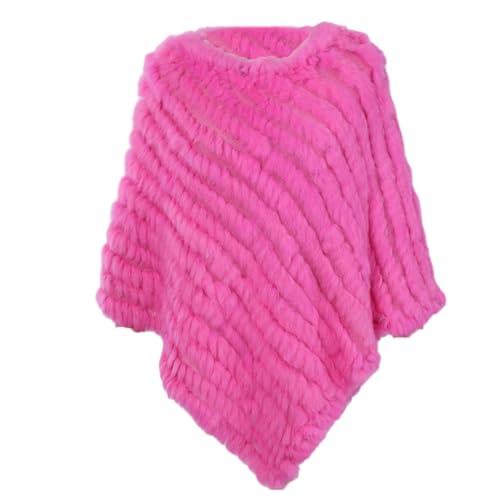 Vogrtcc Damen-Poncho Aus Weichem Warmem Pelz Asymmetrischer Strickponcho Schal Mit Fledermausärmeln Und Rundhalsausschnitt von Vogrtcc