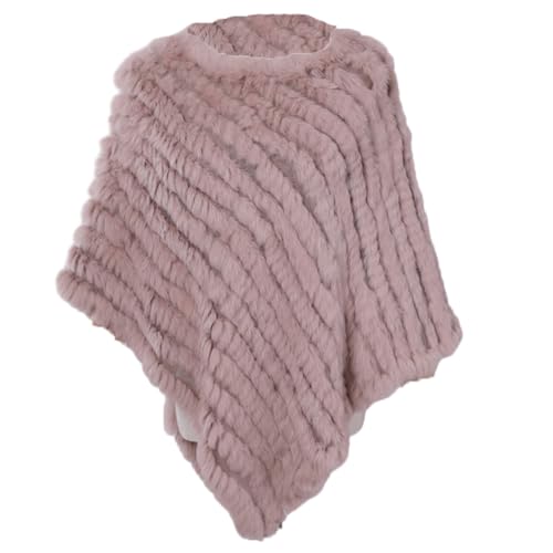 Vogrtcc Damen-Poncho Aus Weichem Warmem Pelz Asymmetrischer Strickponcho Schal Mit Fledermausärmeln Und Rundhalsausschnitt von Vogrtcc