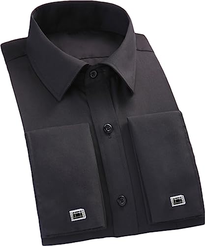 Vogrtcc Formales Business-Hemd Für Herren, Langärmelig, Für Party, Hochzeit, Smokinghemd Mit Manschettenknöpfen Black XXL von Vogrtcc