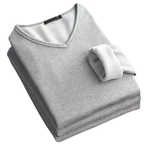 Vogrtcc Herbst Winter Herren Basic Shirt Einfarbig V-Ausschnitt Dickes Top, Hellgrau 9, Large von Vogrtcc