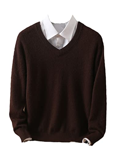 Vogrtcc Herren Kaschmir Pullover V-Ausschnitt Pullover Strick Große Größe Pullover Winter Tops Langarm Pullover, coffee, XX-Large von Vogrtcc