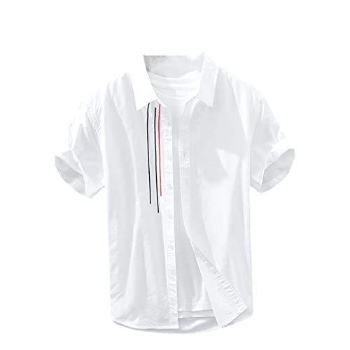 Vogrtcc Herren Kurzarm Hemd Umlegekragen Freizeithemden, weiß, XL von Vogrtcc