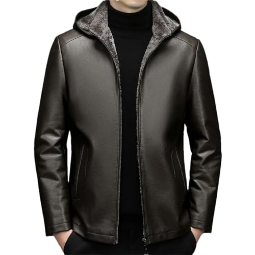Vogrtcc Herren-Lammfelljacke, Abnehmbarer Ledermantel Mit Kapuze Vogrtcc Herren-Lammfelljacke, Abnehmbarer Ledermantel Mit Kapuze von Vogrtcc