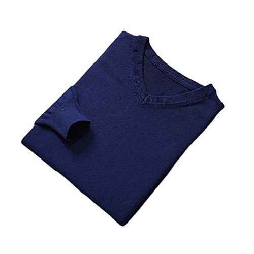 Vogrtcc Herren-Pullover, V-Ausschnitt, langärmelig, einfarbig, Wollstrickpullover, marineblau, Medium von Vogrtcc