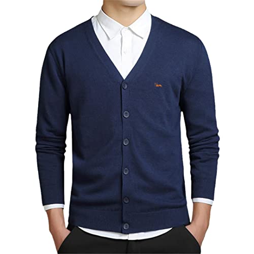 Vogrtcc Herren Pullover Cardigan V-Ausschnitt Casual Herbst Winter Business T-Shirt Langarm Mantel, Marineblau, Medium von Vogrtcc