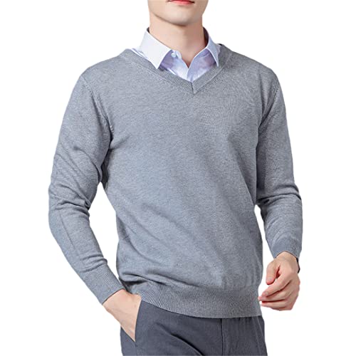 Vogrtcc Herren-Pullover, Kaschmir-Mischgewebe, Strickpullover, V-Ausschnitt, Wolle, Strickwaren, Pullover, V-Ausschnitt, Grau, Größe 9, XL von Vogrtcc
