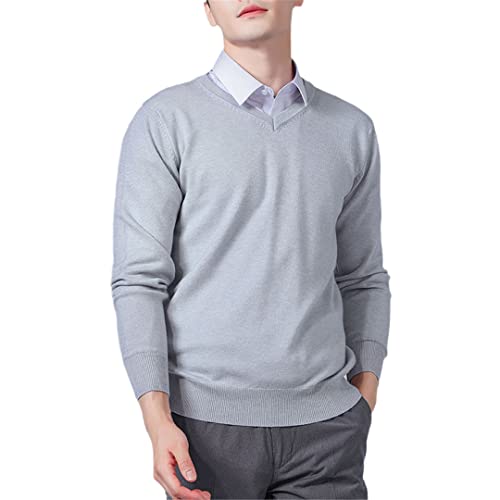 Vogrtcc Herren Pullover Kaschmirmischung Stricken V-Ausschnitt Pullover Wolle Strickwaren Pullover Kleidung, Vneck Light Gray9, XX-Large von Vogrtcc