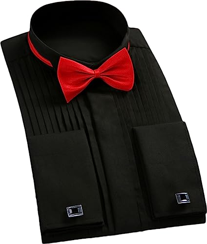 Vogrtcc Herren-Smokinghemden, Reguläre Passform, Business-Hemd, Langärmeliges Smokinghemd Black L von Vogrtcc