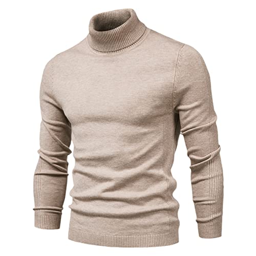 Vogrtcc Herren Winter Rollkragenpullover Dicke Pullover Casual Einfarbig Warm Slim Rollkragen Pullover, High001-Khaki, Small von Vogrtcc