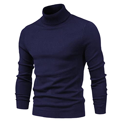 Vogrtcc Herren Winter Rollkragenpullover Dicke Pullover Casual Einfarbig Warm Slim Rollkragen Pullover, High001-navy, Small von Vogrtcc