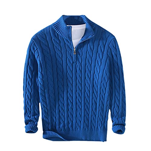 Vogrtcc Herren Zopfstrickpullover mit Reißverschluss Hoher Kragen Pullover Reißverschluss Tops, blau, X-Large von Vogrtcc