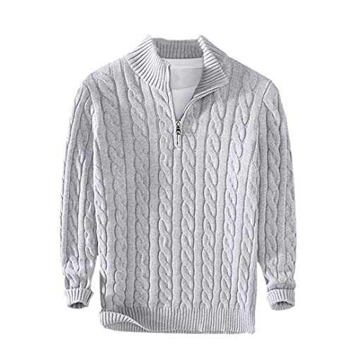 Vogrtcc Herren Zopfstrickpullover mit Reißverschluss Hoher Kragen Pullover Reißverschluss Tops, grau, Medium von Vogrtcc