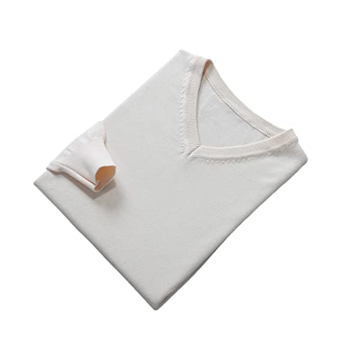 Vogrtcc Kaschmir Pullover Herren Pullover Herbst Winter V-Ausschnitt Weicher Warm Pullover Strickpullover, beige, Large von Vogrtcc