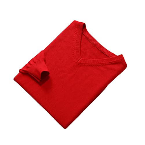 Vogrtcc Kaschmir Pullover Herren Pullover Herbst Winter V-Ausschnitt Weicher Warm Pullover Strickpullover, rot, X-Large von Vogrtcc