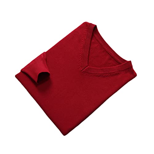 Vogrtcc Kaschmir Pullover Herren Pullover Herbst Winter V-Ausschnitt Weicher Warm Pullover Strickpullover, weinrot, X-Large von Vogrtcc
