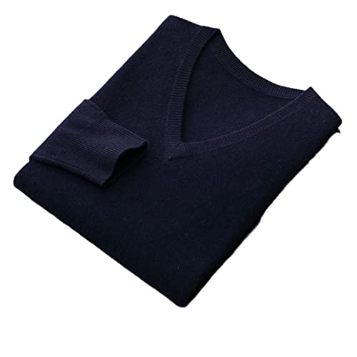 Vogrtcc Kaschmir Pullover Herren V-Ausschnitt Pullover Top Verdickte Strickpullover Casual Lose Wolljacke, marineblau, Large von Vogrtcc