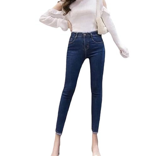 Vogrtcc Röhrenjeans Für Damen Mit Taschen Rohem Saum Po-Lifting Dehnbare Bleistifthose Lässige Mittelhohe Schlanke Knöchel-Jeggings Dark Blue 26 von Vogrtcc