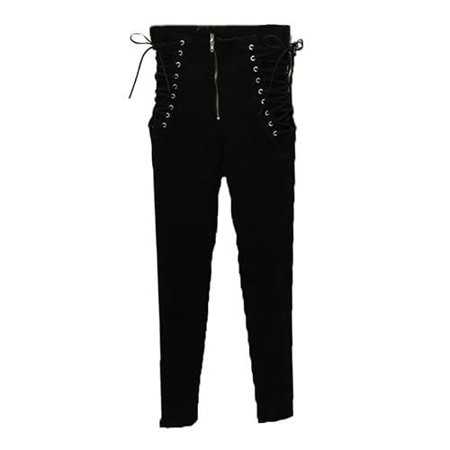 Vogrtcc Sexy Seitliche Schnürung Bandage Reißverschluss Röhrenjeans Für Damen Schmale Passform Weiche Bleistifthose Hose Mit Geradem Bein Black Xs von Vogrtcc