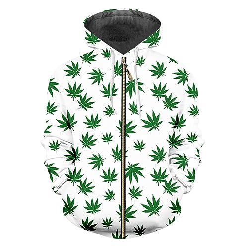 Vogrtcc Weed Leaf 3D-Gedruckter Reißverschluss-Hoodie Im Harajuku-Stil, Sweatshirts, Lockerer Pullover, Lustiger Mantel, Übergroße Trainingsanzüge Weed L von Vogrtcc