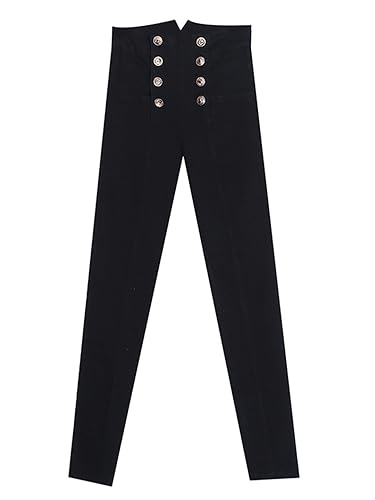 Vogrtcc Zweireihige Eng Anliegende Skinny-Jeans Mit Hohem Bund Zum Überziehen Schmale Passform Bleistifthose Stretch-Jeggings Für Damen Black XXS von Vogrtcc