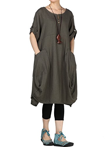 Vogstyle Damen Rundhals Kurzarm Casual Tunika Tops Mit Taschen Dunkelgrün M von Vogstyle