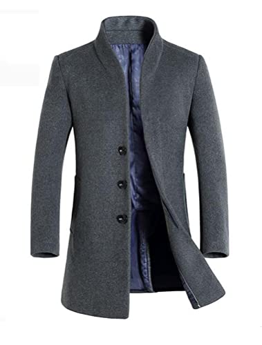 Vogstyle Herren Winter Slim Fit Wollmantel Business Überzieher Schlank Lange Windbreaker Jacken Dick Grau S von Vogstyle