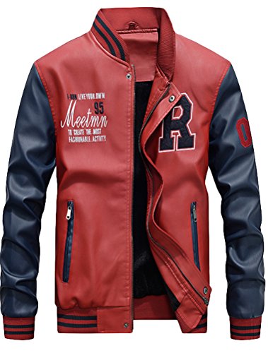 Vogstyle Herren Winterjacke Bomberjacke Fliegerjacke Freizeit Reißverschluss Jacken Mantel Red XXL von Vogstyle