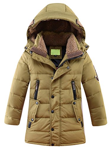 Vogstyle Jungen Winterjacke mit Kapuze Jacken Blouson Kinder Kapuzenparka Warm Blouson Wintermantel, Khaki, 120-130 (Herstellergröße: 130) von Vogstyle