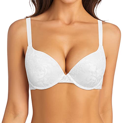 Vogue's Secret Damen Leicht Gepolsterter Bügel Alltag BH Push Up mit Sexy Spitze, Weiss/opulenter Garten, 80C von Vogue's Secret