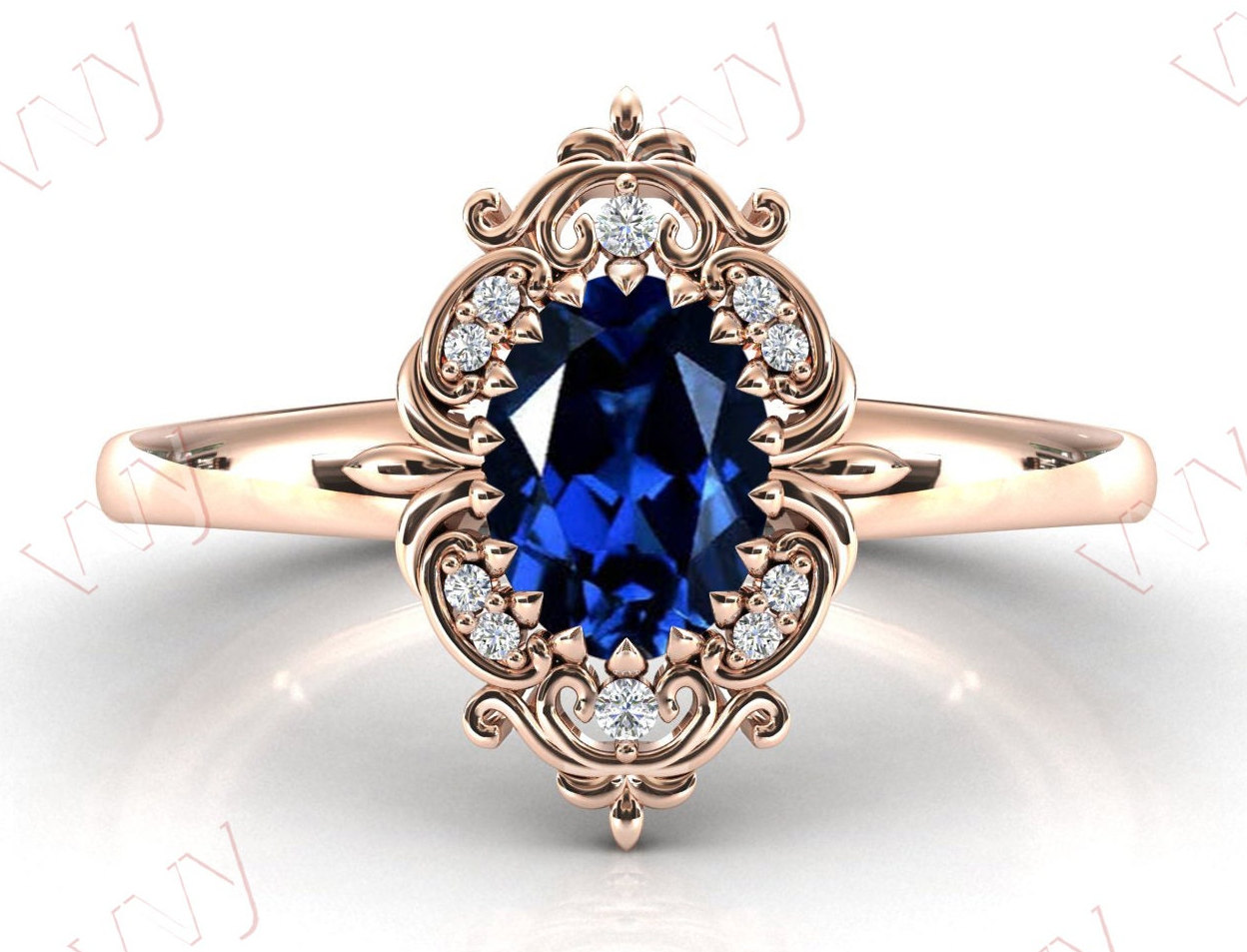 14K Gold Blauer Saphir Verlobungsring Antik Filigran Ehering Vintage Art Deco Jahrestag Versprechensring von VogueJewelStudio