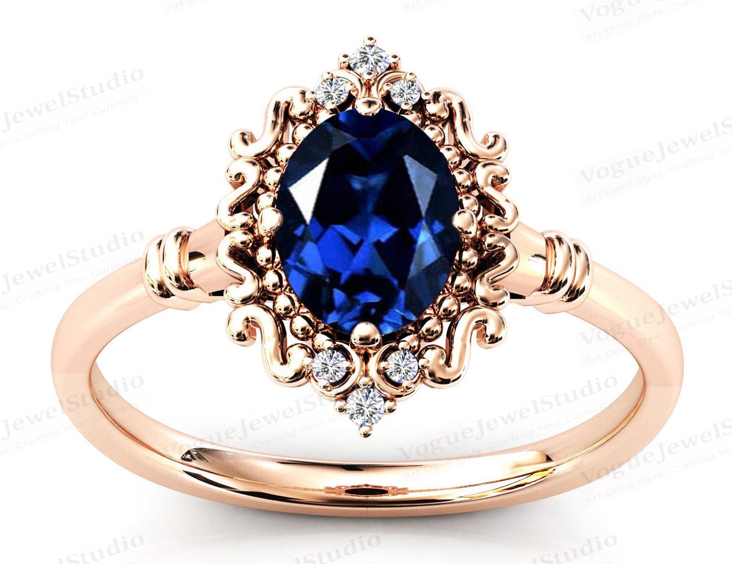 14K Gold Blauer Saphir Verlobungsring Art Deco Filigran Hochzeitsring Frauen Jahrestag Geschenk Vintage Brautring von VogueJewelStudio