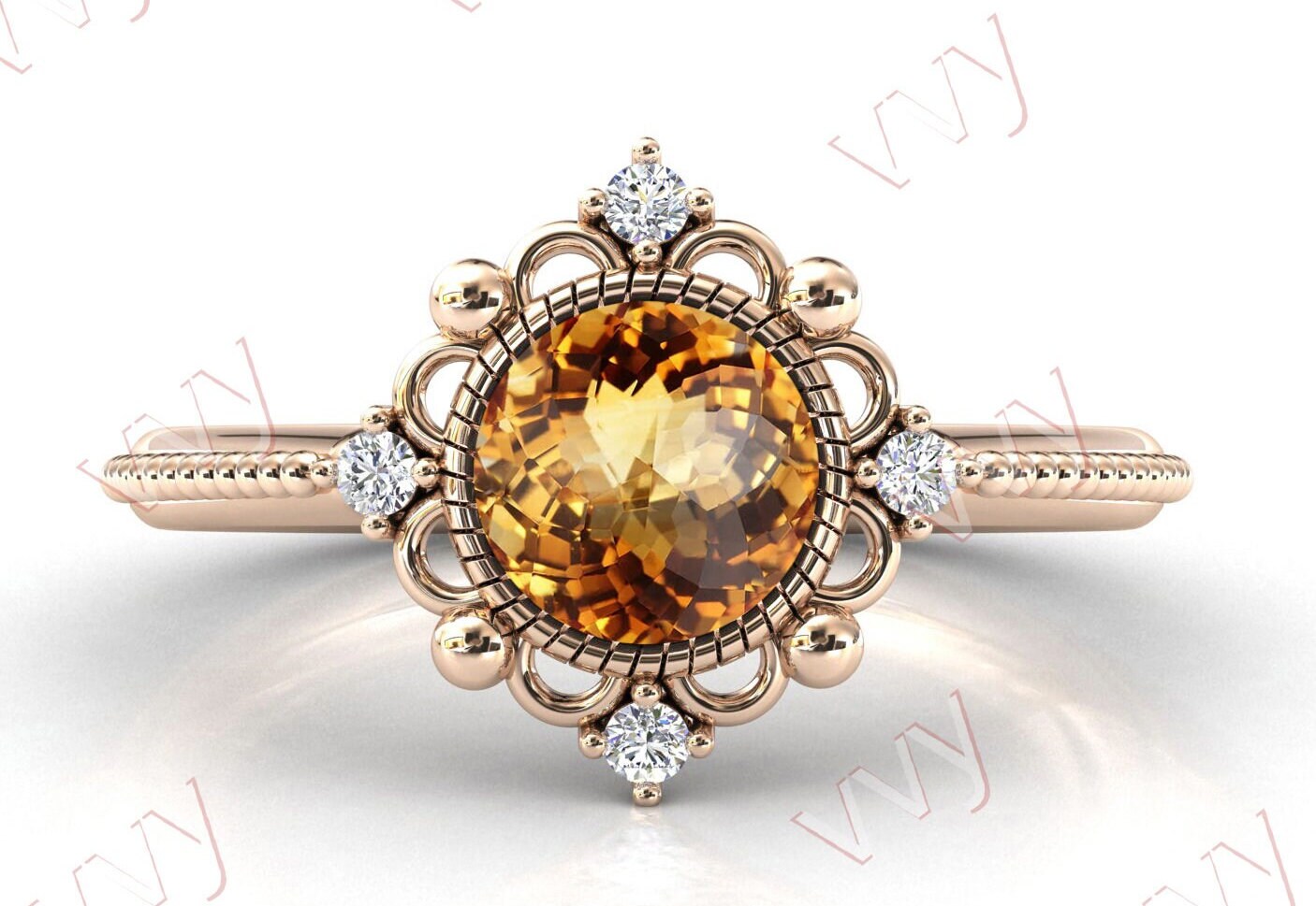 14K Gold Citrin Verlobungsring Frauen Rosegold Antik Ehering Vintage Art Deco Jahrestag Versprechen Ring Geschenk Für Sie von VogueJewelStudio