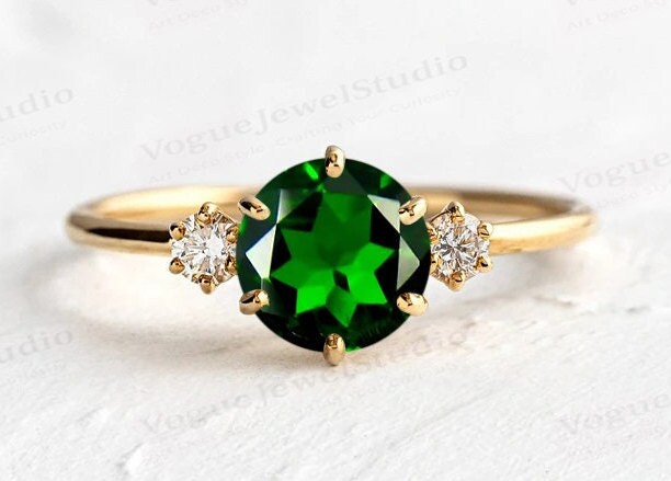 14K Gold Minimalist Chrom Diopside Verlobungsring Damen Zierlicher Brautring Antik Chromdopside Ehering Zarter von VogueJewelStudio