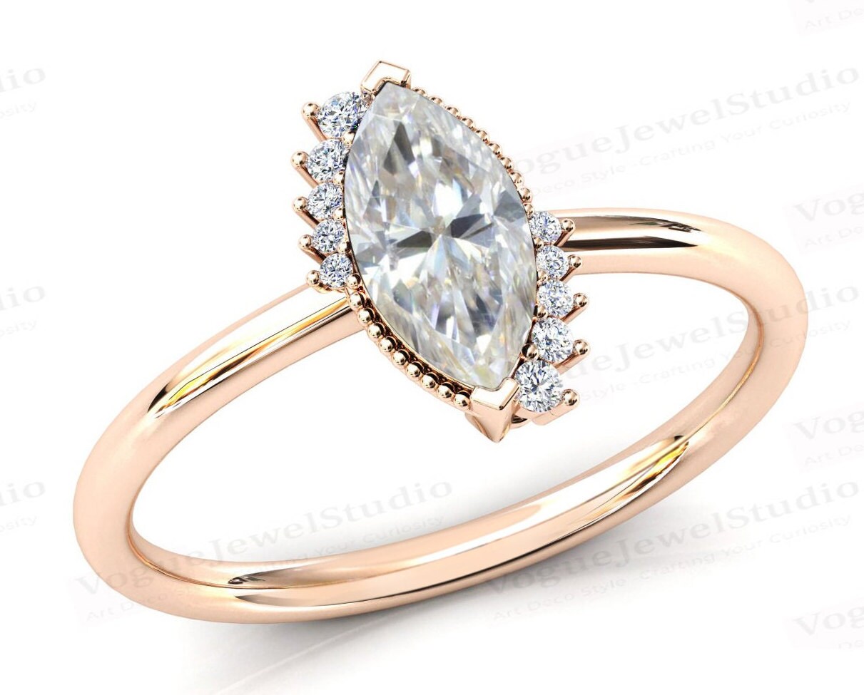 14K Gold Moissanit Verlobungsring Marquise Cut Ehering Für Frauen Jahrestag Geschenk Vintage Braut Versprechen Ring von VogueJewelStudio