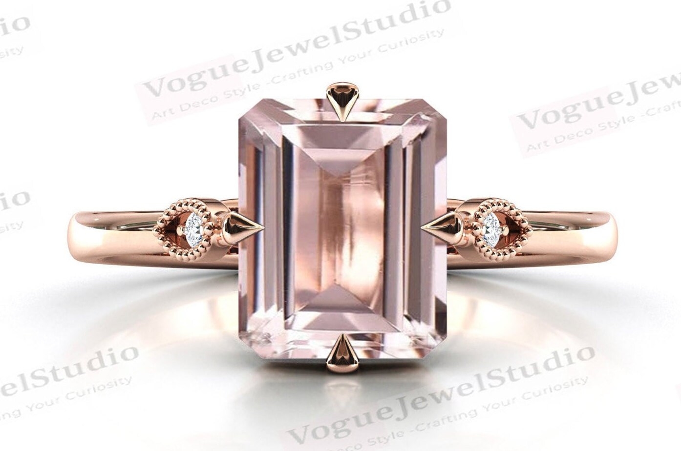 2.85Ct. Echter Morganit Verlobungsring Smaragd Cut Ehering 14K Rose Gold Art Deco Geschenk Für Frauen von VogueJewelStudio