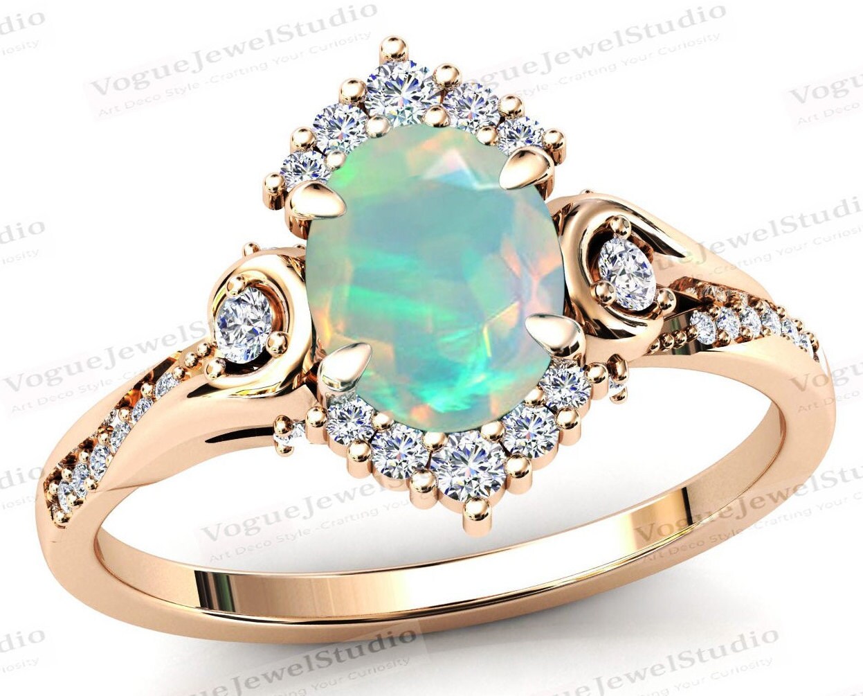 2Ct. Vintage Opal Verlobungsring Für Frauen Art Deco Ehering 14K Gold Antik Unikat Braut Jahrestag Ring von VogueJewelStudio