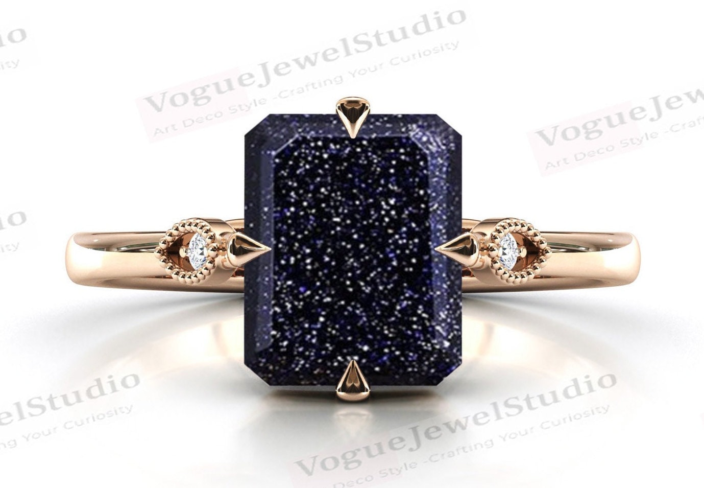 3 Ct. Blauer Sandstein Ring Für Frauen Smaragdschliff Blauer Verlobungsring Galaxie Ehering Unikat Jahrestag von VogueJewelStudio